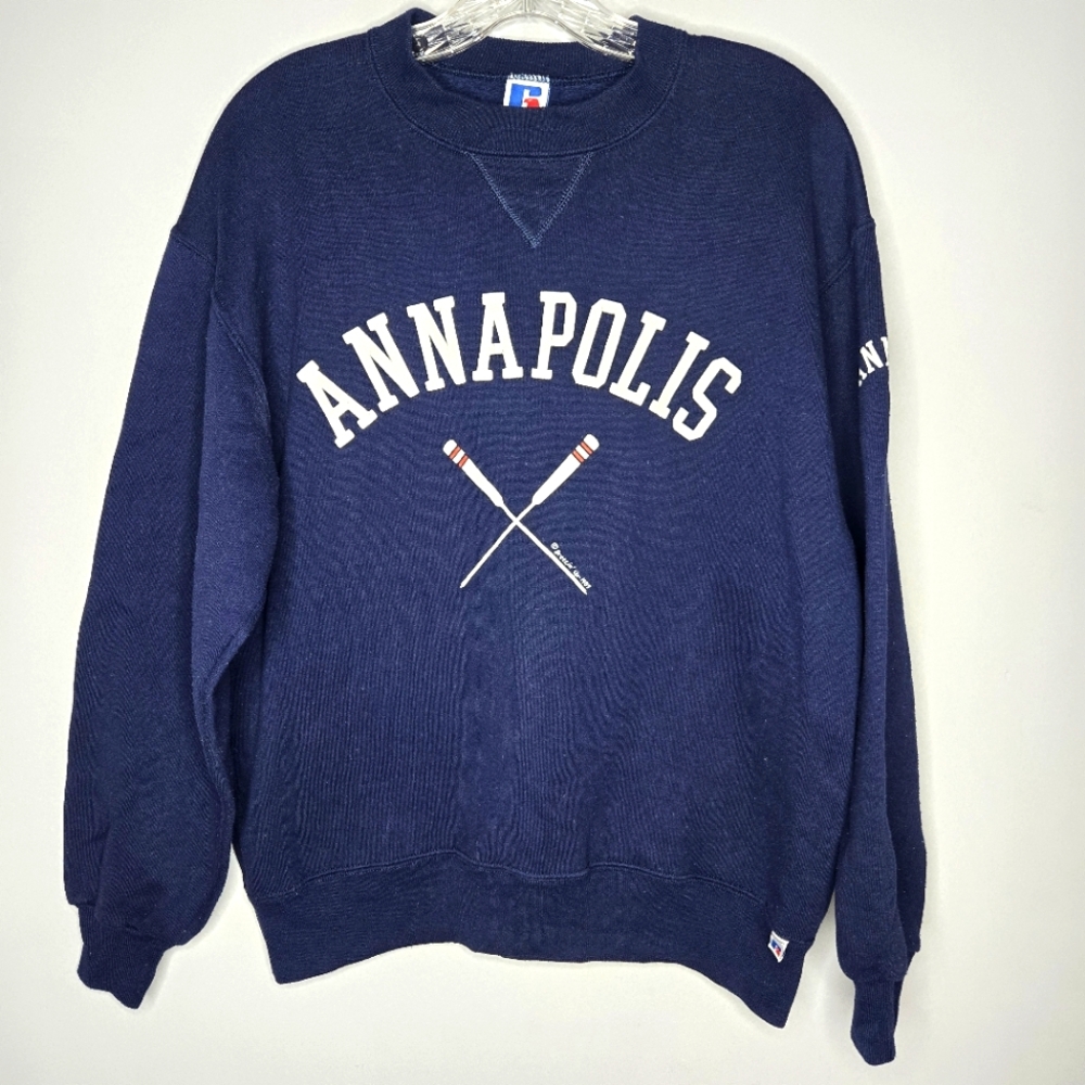 Vintage Russell Athletic USA Annapolis Breezin Up‎ 1989 Navy Blue Crewneck Large